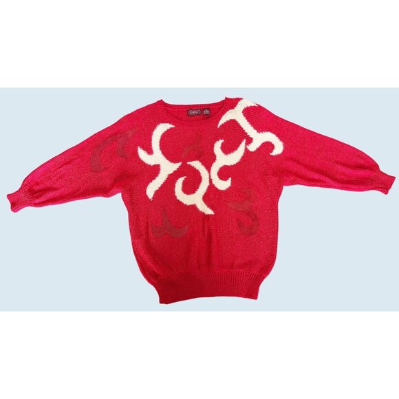 Vintage Ginenne Red Graphic Print Pullover Sweater 80s / 90s Size Medium - Picture 2 of 8